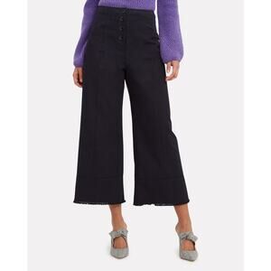 Intermix Anaya Navy Wide Leg Cropped High Rise Raw Hem Pants Size 4